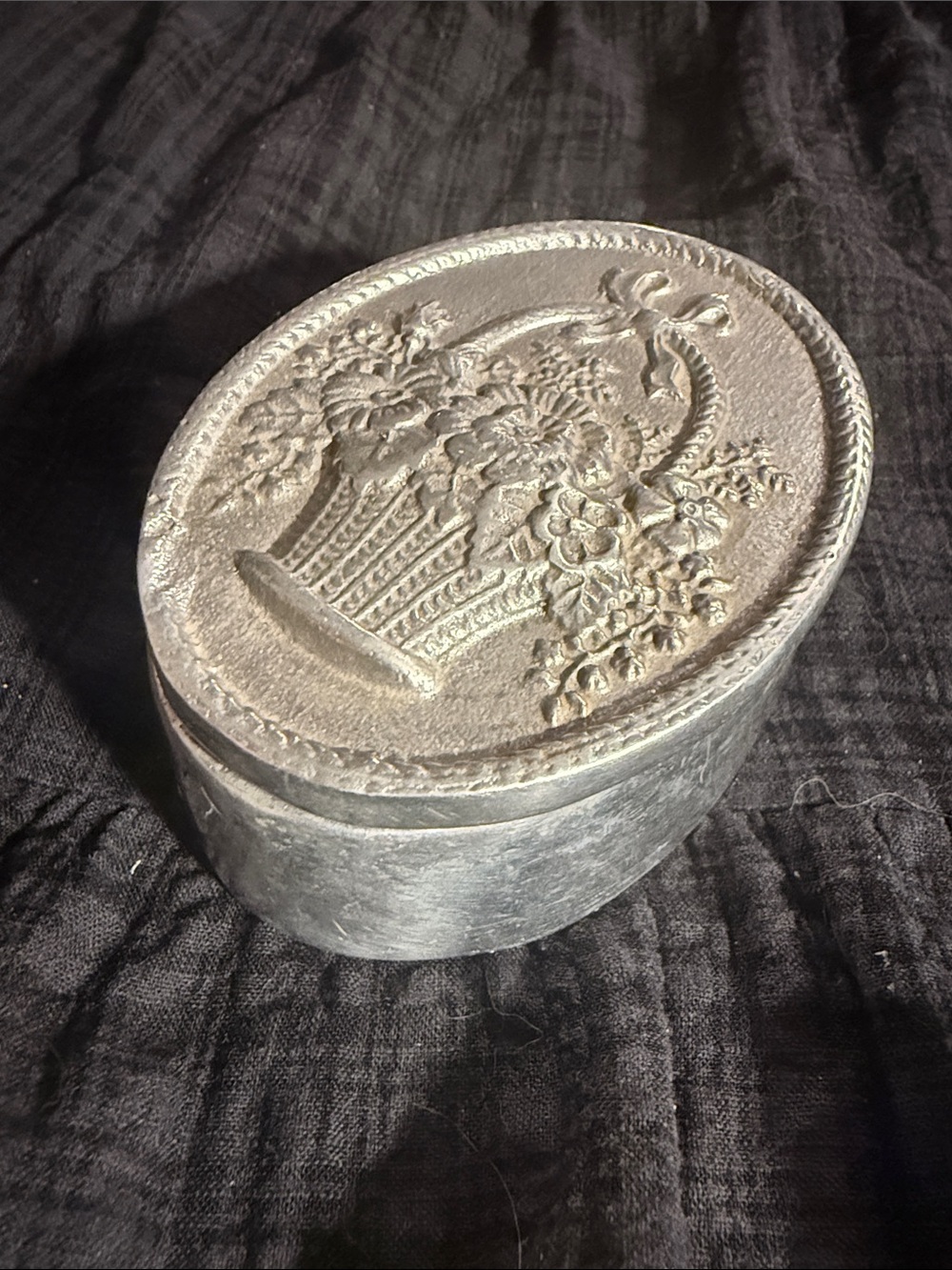 Decorative Oval Floral Trinket Box - Silver